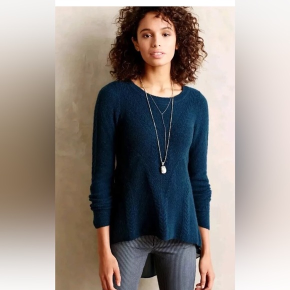 Anthropologie Sweaters - Anthropologie Knitted &‎ Knotted Teal Sheer-Back
Sweater Size M EUC wool Blend